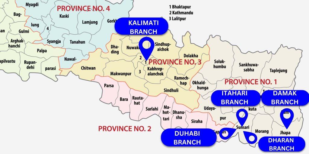 Map of Easy Care Health Service branches in Nepal